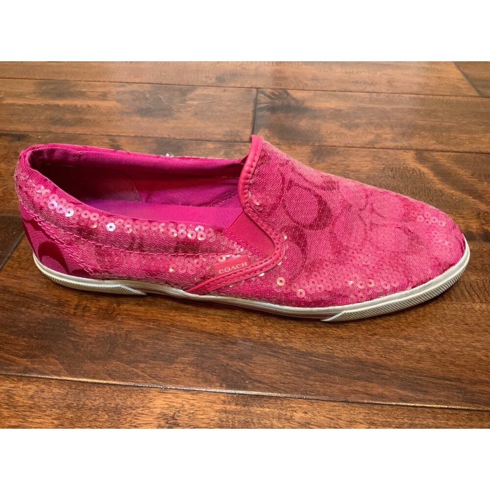Coach Kivy Pink Sequined Slip-On Shoes, Size 8.5 EU 39